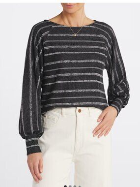 Bobeau Jenna Jacquard Raglan Top Black Size S NWT